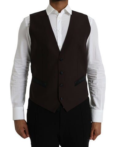 Dolce & Gabbana Brown Wool Waistcoat Dress Formal Vest - Retail Flare