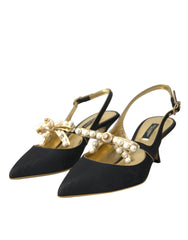 Dolce & Gabbana Black Leather Faux Pearls Slingbacks Shoes Dolce & Gabbana Retail Flare