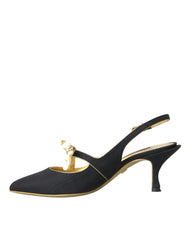 Dolce & Gabbana Black Leather Faux Pearls Slingbacks Shoes Dolce & Gabbana Retail Flare