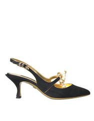 Dolce & Gabbana Black Leather Faux Pearls Slingbacks Shoes Dolce & Gabbana Retail Flare