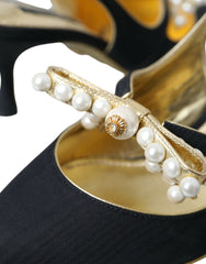 Dolce & Gabbana Black Leather Faux Pearls Slingbacks Shoes Dolce & Gabbana Retail Flare