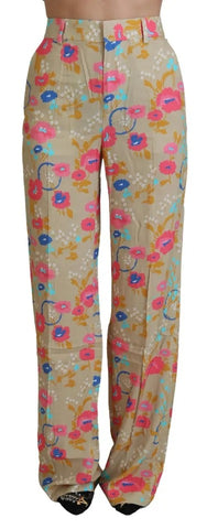 Dsquared² Beige Floral High Waist Straight Pants - Retail Flare