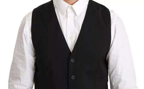 Dolce & Gabbana Black Wool Stretch Waistcoat Formal Dress Vest - Retail Flare