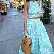 Vacation Style Printed Tube Top And Skirt Suit Two - piece Set