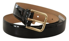 Dolce & Gabbana Black Leather Gold Metal Logo Engraved Buckle Belt - Retail Flare