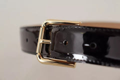 Dolce & Gabbana Black Leather Gold Metal Logo Engraved Buckle Belt - Retail Flare