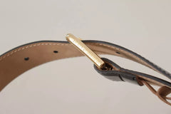 Dolce & Gabbana Black Leather Gold Metal Logo Engraved Buckle Belt - Retail Flare