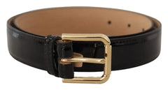 Dolce & Gabbana Black Leather Gold Metal Logo Engraved Buckle Belt - Retail Flare