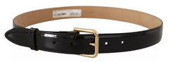 Dolce & Gabbana Black Leather Gold Metal Logo Engraved Buckle Belt - Retail Flare