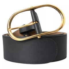 Dolce & Gabbana Black Leather Gold Oval Metal Buckle Belt - Retail Flare