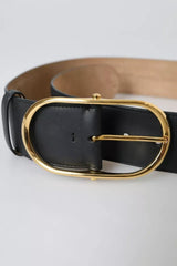Dolce & Gabbana Black Leather Gold Oval Metal Buckle Belt - Retail Flare