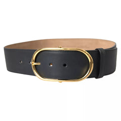 Dolce & Gabbana Black Leather Gold Oval Metal Buckle Belt - Retail Flare