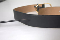 Dolce & Gabbana Black Leather Gold Oval Metal Buckle Belt - Retail Flare