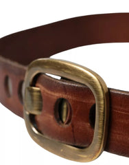 Dolce & Gabbana Brown Leather Gold Metal Buckle Women Belt - Retail Flare