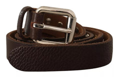 Dolce & Gabbana Brown Leather Studded Silver Metal Buckle Belt - Retail Flare