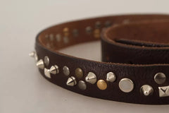 Dolce & Gabbana Brown Leather Studded Silver Metal Buckle Belt - Retail Flare