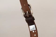 Dolce & Gabbana Brown Leather Studded Silver Metal Buckle Belt - Retail Flare