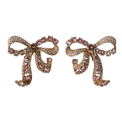 Dolce & Gabbana Gold Brass Pink Clear Crystal Bow Fiocchi Christmas - Retail Flare