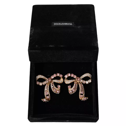 Dolce & Gabbana Gold Brass Pink Clear Crystal Bow Fiocchi Christmas - Retail Flare