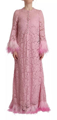 Dolce & Gabbana Shift Lilac Lace Feathers Long Sleeves Dress Dolce & Gabbana Retail Flare