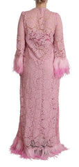 Dolce & Gabbana Shift Lilac Lace Feathers Long Sleeves Dress Dolce & Gabbana Retail Flare