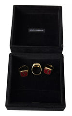 Dolce & Gabbana Gold Brass LOVE Enamel Set of 3 Ring - Retail Flare