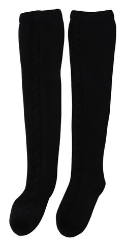 Dolce & Gabbana Black Wool Knit Calf Long Women Accessory Socks - Retail Flare