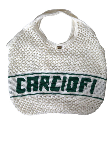 Dolce & Gabbana White Green Knitted Cotton Logo Shopping Tote Bag - Retail Flare