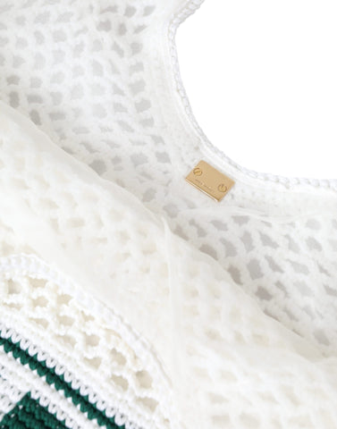 Dolce & Gabbana White Green Knitted Cotton Logo Shopping Tote Bag - Retail Flare