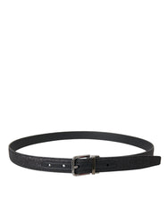 Dolce & Gabbana Black Glittered Leather Silver Buckle Belt - Retail Flare