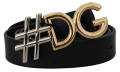 Dolce & Gabbana Black Leather Metal #DG Logo Buckle Belt - Retail Flare