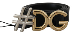 Dolce & Gabbana Black Leather Metal #DG Logo Buckle Belt - Retail Flare