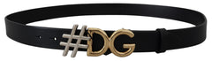 Dolce & Gabbana Black Leather Metal #DG Logo Buckle Belt - Retail Flare