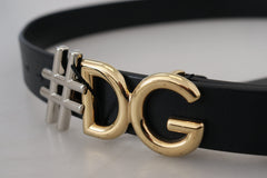 Dolce & Gabbana Black Leather Metal #DG Logo Buckle Belt - Retail Flare