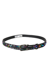 Dolce & Gabbana Black Sequined Silver Metal Buckle Women Belt - Retail Flare