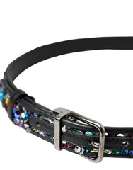 Dolce & Gabbana Black Sequined Silver Metal Buckle Women Belt - Retail Flare