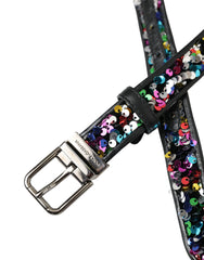 Dolce & Gabbana Black Sequined Silver Metal Buckle Women Belt - Retail Flare