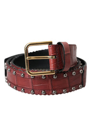 Dolce & Gabbana Brown Alligator Leather Studded Metal Buckle Belt - Retail Flare