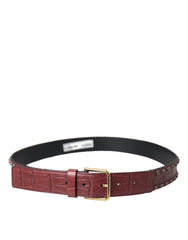 Dolce & Gabbana Brown Alligator Leather Studded Metal Buckle Belt - Retail Flare