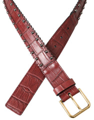 Dolce & Gabbana Brown Alligator Leather Studded Metal Buckle Belt - Retail Flare