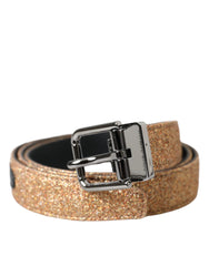 Dolce & Gabbana Gold Glitter Leather Silver Metal Buckle Belt - Retail Flare