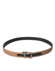 Dolce & Gabbana Gold Glitter Leather Silver Metal Buckle Belt - Retail Flare