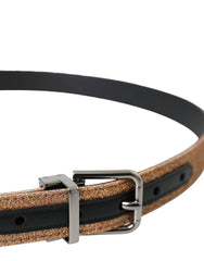 Dolce & Gabbana Gold Glitter Leather Silver Metal Buckle Belt - Retail Flare