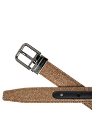 Dolce & Gabbana Gold Glitter Leather Silver Metal Buckle Belt - Retail Flare