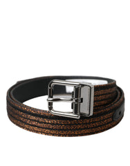 Dolce & Gabbana Gold Jacquard Stripes Silver Metal Buckle Belt - Retail Flare
