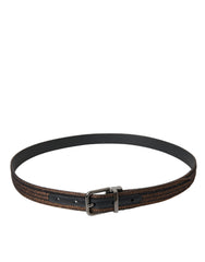 Dolce & Gabbana Gold Jacquard Stripes Silver Metal Buckle Belt - Retail Flare