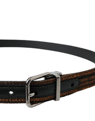 Dolce & Gabbana Gold Jacquard Stripes Silver Metal Buckle Belt - Retail Flare