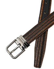 Dolce & Gabbana Gold Jacquard Stripes Silver Metal Buckle Belt - Retail Flare