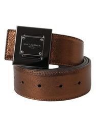 Dolce & Gabbana Metallic Bronze Leather Square Metal Buckle Belt - Retail Flare