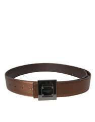 Dolce & Gabbana Metallic Bronze Leather Square Metal Buckle Belt - Retail Flare